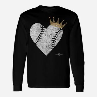 Vintage Royal Baseball Heart With Crown Tee Shirt Unisex Long Sleeve | Crazezy DE