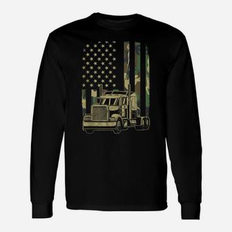 Vintage Trucker Camouflage American Flag Truck Driver Gift Unisex Long Sleeve | Crazezy CA