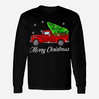 Vintage Wagon Christmas Tree Red Retro Farmer Truck Vacation Unisex Long Sleeve | Crazezy