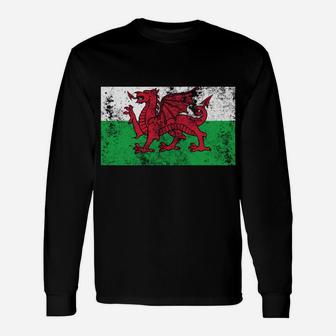 Wales Distressed Flag Welsh Red Dragon Retro Vintage Look Sweatshirt Unisex Long Sleeve | Crazezy