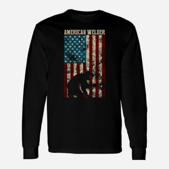 Welding Patriotic Distressed Usa American Flag Gift Welder Unisex Long Sleeve | Crazezy