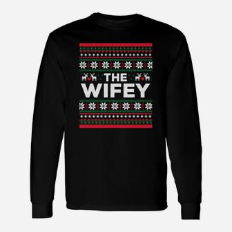 Wifey Hubby Matching Ugly Christmas Sweater Party Sweatshirt Unisex Long Sleeve | Crazezy