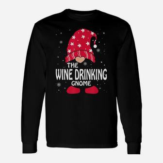 Wine Drinking Gnome Matching Family Group Christmas Party Sweatshirt Unisex Long Sleeve | Crazezy