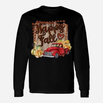 Womens Happy Fall Truck Pumpkins Autumn Lover Thanksgiving Gift Raglan Baseball Tee Unisex Long Sleeve | Crazezy DE