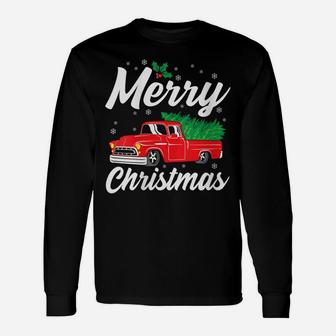 Womens Merry Christmas Tree Red Truck Funny Family Holiday Gift Unisex Long Sleeve | Crazezy