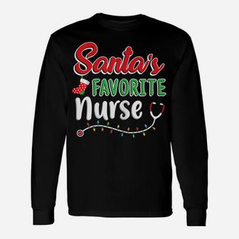 Womens Santa's Favorite Nurse T Shirt Cute Merry Xmas Party Crew Unisex Long Sleeve | Crazezy DE