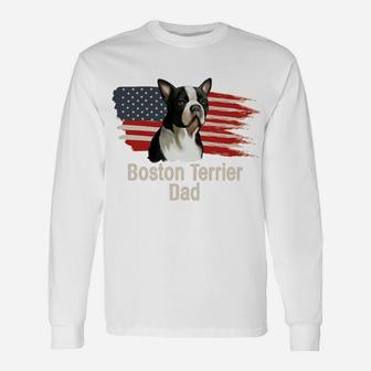 American Flag Boston Terrier Dad Sweatshirt Unisex Long Sleeve | Crazezy