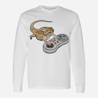 Bearded Dragon Playing Video Game Reptiles Pagona Gamers Unisex Long Sleeve | Crazezy