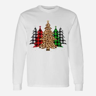 Christmas Trees With Buffalo Plaid & Leopard Print Xmas Unisex Long Sleeve | Crazezy