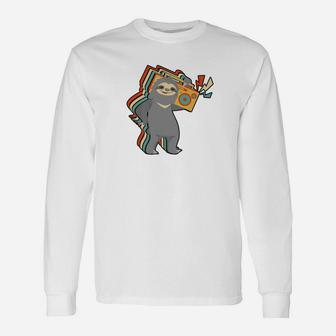 Cute Sloth Dancing With Radio Pet Animal Lover Unisex Long Sleeve | Crazezy AU