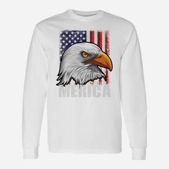 Distressed Bald Merica Eagle Sweatshirt Patriotic Eagle Flag Unisex Long Sleeve | Crazezy