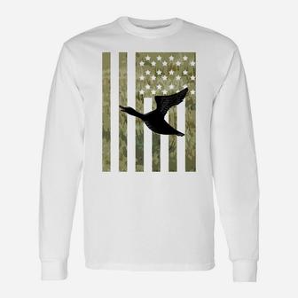 Duck Grass American Flag Bird Waterfowl Hunting Hunter Gift Unisex Long Sleeve | Crazezy CA