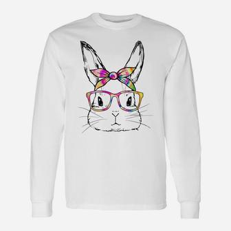 Dy Cute Bunny Face Tie Dye Glasses Easter Day Unisex Long Sleeve | Crazezy
