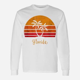 Florida Retro Vintage Sunset Palm Tree Tropical Beach Sunset Unisex Long Sleeve | Crazezy