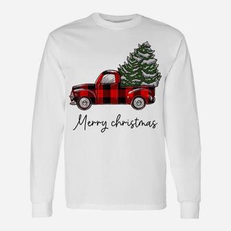 Funny Buffalo Plaid Red Truck Christmas Tree Shirt Unisex Long Sleeve | Crazezy