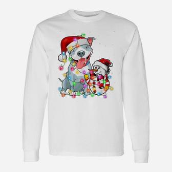 Funny Pitbull Dog Christmas Tee Snowman Xmas Lights Pajama Unisex Long Sleeve | Crazezy UK