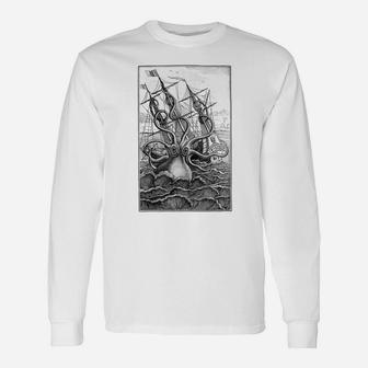 Giant Octopus Pirate Ship Vintage Kraken Sailing Squid Unisex Long Sleeve | Crazezy