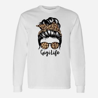 Gigi Life Messy Bun Hair Funny Leopard Gigi Sweatshirt Unisex Long Sleeve | Crazezy CA