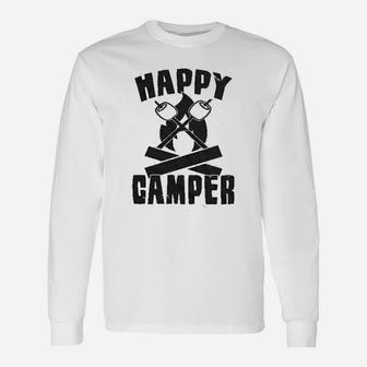 Happy Camper Funny Camping Cool Hiking Graphic Vintage Unisex Long Sleeve | Crazezy DE