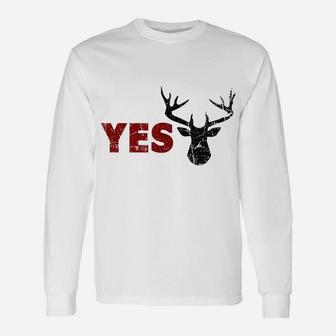 Husband Deer Yes Dear Hunting Pun Happy Wife Funny Unisex Long Sleeve | Crazezy