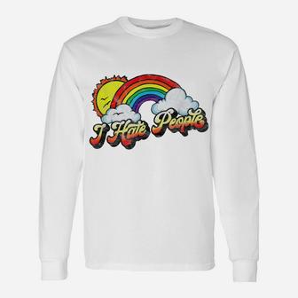 I Hate People Funny Antisocial Distressed Vintage Rainbow Unisex Long Sleeve | Crazezy CA