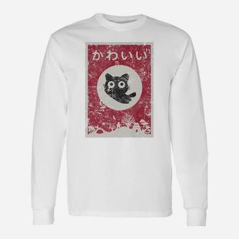 Kawaii Cat Japanese Black Anime Cat T Shirt Unisex Long Sleeve | Crazezy