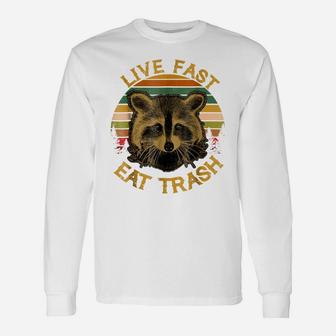 Live Fast Eat Trash Funny Raccoon Camping Vintage Shirt Unisex Long Sleeve | Crazezy