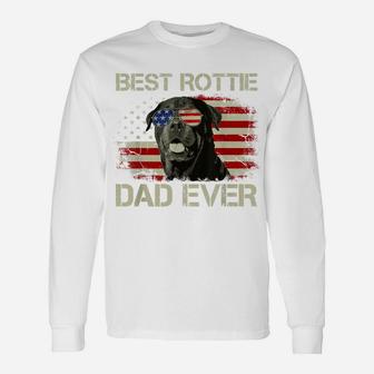 Mens Best Rottie Dad Ever Tshirt Rottweiler American Flag Gift Unisex Long Sleeve | Crazezy