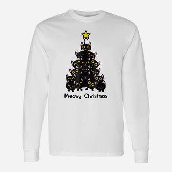 Meowy Cat Christmas Tree Shirt Men Women T Shirt Plus Size Unisex Long Sleeve | Crazezy
