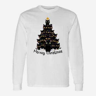 Meowy Cat Christmas Tree Shirt Men Women Tee Plus Size Unisex Long Sleeve | Crazezy DE