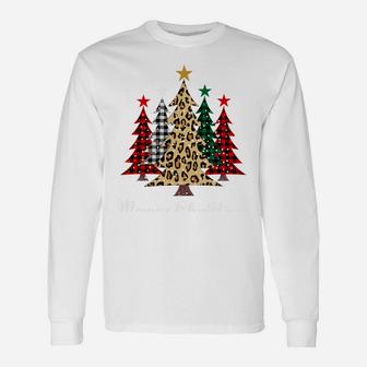 Merry Christmas Trees With Buffalo Plaid & Leopard Design Sweatshirt Unisex Long Sleeve | Crazezy AU