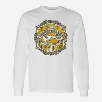 Mountains Are My Happy Place Cool Vintage Hiking Camping Unisex Long Sleeve | Crazezy AU