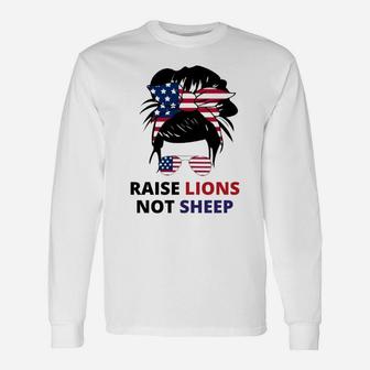 Raise Lions Not Sheep American Flag Sunglasses Messy Bun Sweatshirt Unisex Long Sleeve | Crazezy AU