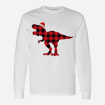 Red Plaid T Rex Santa Hat Christmas Dinosaur Pajamas Adults Unisex Long Sleeve | Crazezy