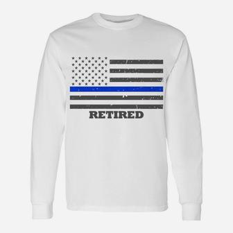 Retired Police Officer Sweatshirt - Thin Blue Line Flag Unisex Long Sleeve | Crazezy