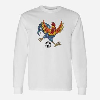 Retro Graphic Cute Art Chicken Playing Football Unisex Long Sleeve | Crazezy