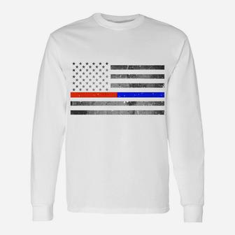 Thin Red Blue Line Flag Firefighter Police Sweatshirt Unisex Long Sleeve | Crazezy