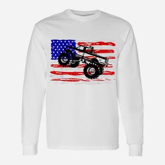 US Flag Monster Truck Tshirt American Trucks Cars Lover Tee Unisex Long Sleeve | Crazezy