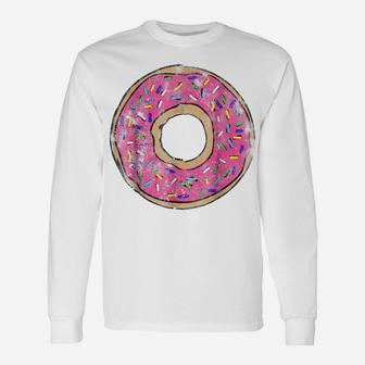 Vintage Big Pink Donut Shirt - Colorful Sprinkles Doughnut Unisex Long Sleeve | Crazezy
