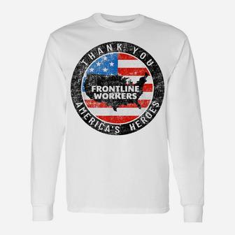 Vintage Thank You Frontline Workers America's Heroes Us Flag Unisex Long Sleeve | Crazezy