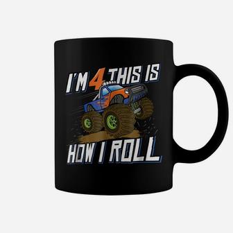 4Th Birthday Monster Truck Boys I'm 4 This Is How I Roll Tee Coffee Mug | Crazezy