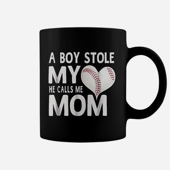 A Boy Stole My Heart He Calls Me Mom Baseball Gift Coffee Mug | Crazezy