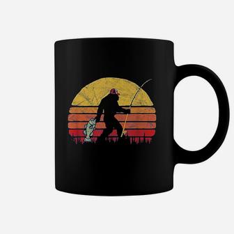 Bass Fishing Funny Bigfoot In Trucker Hat Retro Graphic Coffee Mug | Crazezy