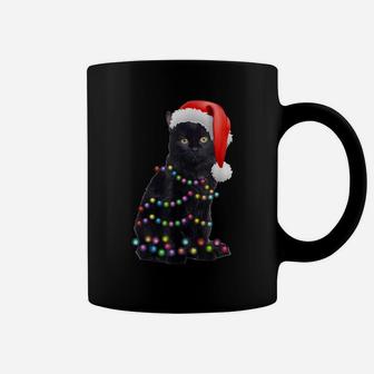 Black Cat Christmas Light Funny Cat Lover Christmas Pajama Coffee Mug | Crazezy