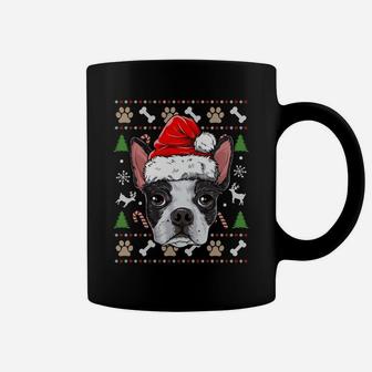 Boston Terrier Ugly Christmas Dog Santa Hat Xmas Boys Kids Sweatshirt Coffee Mug | Crazezy