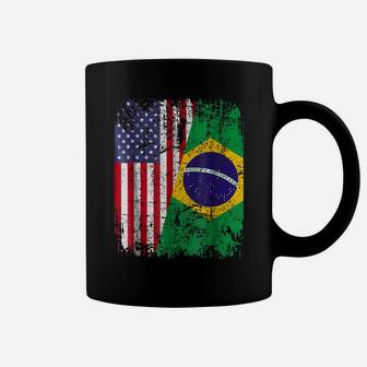 Brazilian Roots Tshirt | Half American Flag | Brazil Shirt Coffee Mug | Crazezy