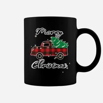 Buffalo Plaid Christmas Tree Cute Red Truck Xmas Gift Raglan Baseball Tee Coffee Mug | Crazezy