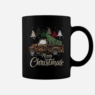 Buffalo Plaid Christmas Tree Red Truck With Leopard Print Coffee Mug | Crazezy