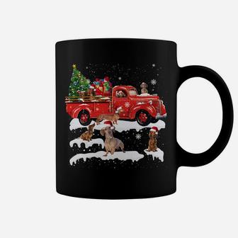 Dachshund Riding Red Truck Merry Christmas X-Mas Ugly Gift Coffee Mug | Crazezy
