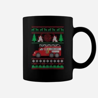 Firefighter Ugly Christmas Firemen Fire Truck Holiday Xmas Raglan Baseball Tee Coffee Mug | Crazezy AU